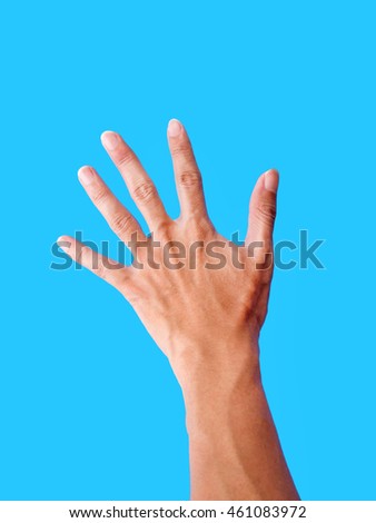 hand isolated on blue background