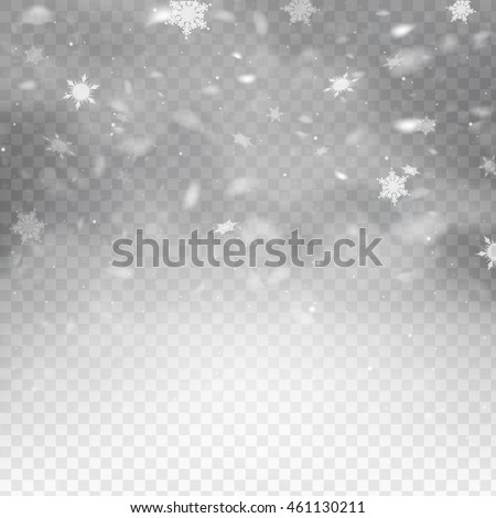 Stock vector illustration falling snow. Snowflakes, snowfall. Transparent background. Fall of snow. EPS 10