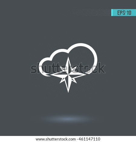 Wind rose vector icon. Cloud pictogram. Graphic symbol for web design, logo. White glyph on a gray background. Isolated sign.