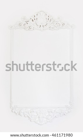 Vintage classical white rectangle frame. Beautiful molding on white wall