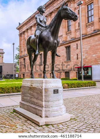 High dynamic range HDR Amazone zu Pferde statue (meaning Amazon on horseback) designed by German sculptur Louis Tuaillon in 1890