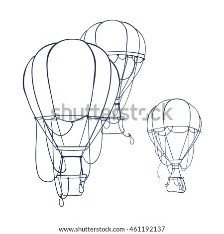 Hot air balloon set, contour drawings for design. Coloring book with hot air balloon - vector illustration.