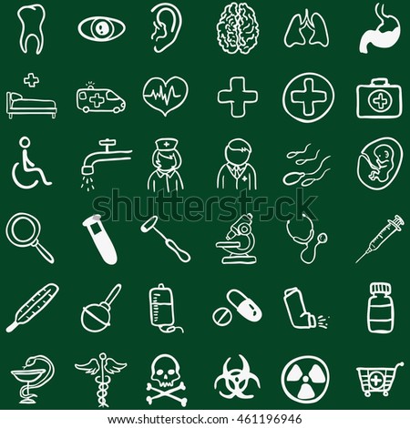 Vector Set of Chalk Doodle Medical Icons