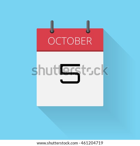 October 5, Daily calendar icon, Date and time, day, month, Holiday, Flat designed Vector Illustration