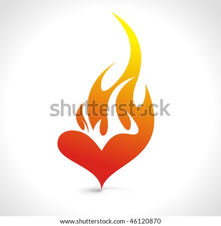 Abstract valentine's day card with fire heart background, vector illustration