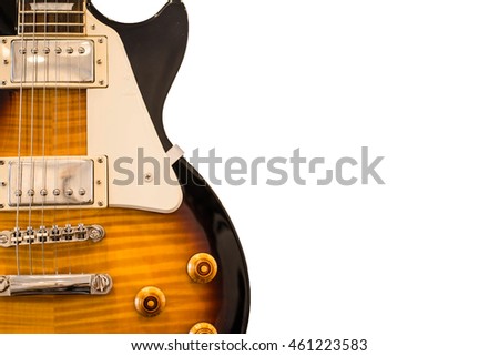 Brown electric guitar closeup isolated on white background