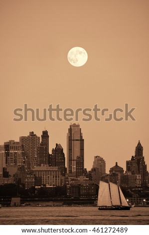 Super Moon and downtown buildings in Brooklyn