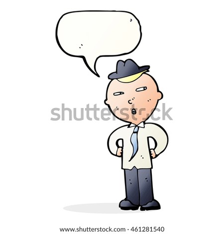 cartoon man wearing hat with speech bubble
