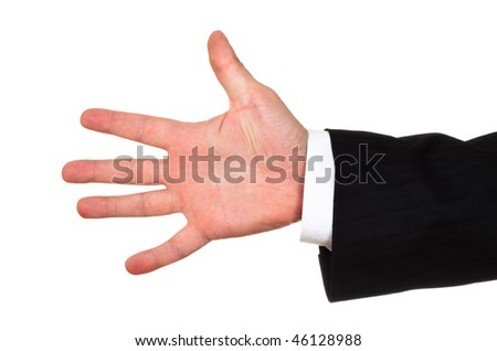 businessman opened hand isolated on white background