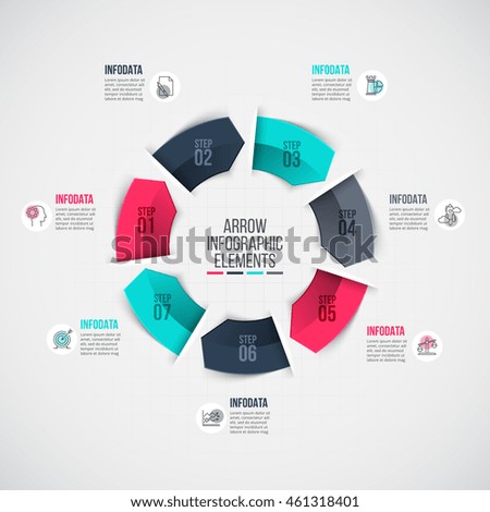 Vector arrows infographic. Template for cycle diagram, graph, presentation and chart. Business concept with 7 options, parts, steps or processes. Data visualization.