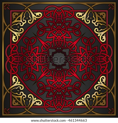 vector design elements Abstract gold decor with a pattern of interwoven lines of red color in a square frame