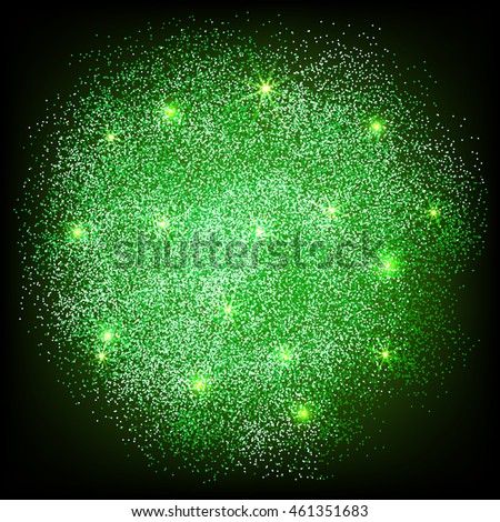 Green glitter splash on black background. Vector illustration.