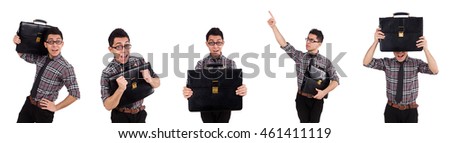Young employee with briefcase isolated on white