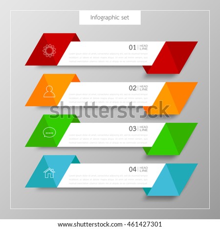Banners infographics template set colorful tabs design Illustration vector business card and text box for web presentation layout.