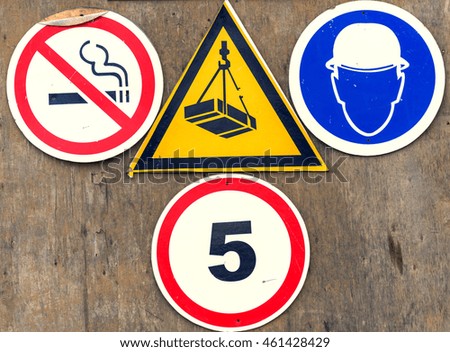 Warning signs at the construction site