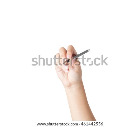 Female hand with pencil isolated on white background, clipping path inside