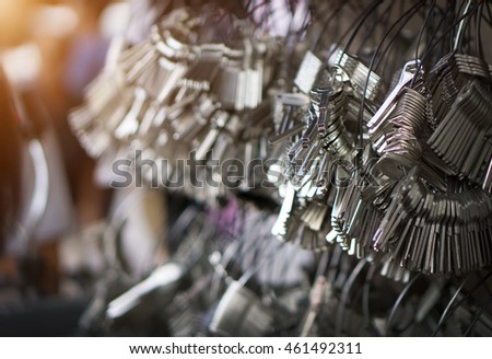 selective focus of Many Keychain bunches in sunlighteffect style