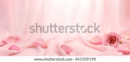 pink roses on soft silk Royalty-Free Stock Photo #461509198