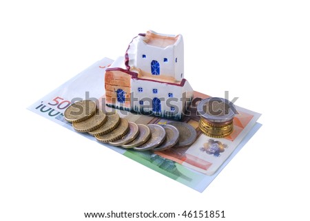 Money and the Greek house for a white background