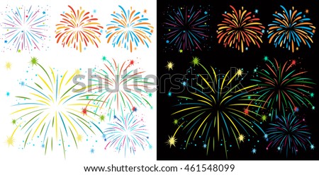 Fireworks on black and white background illustration