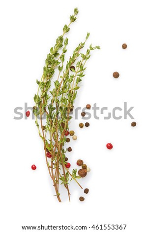A food and healthy lifestyle concept: Italian herbs and spices.Top view. Isolated on white. Royalty-Free Stock Photo #461553367