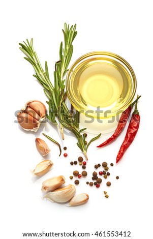 A food and healthy lifestyle concept: Italian herbs and spices.Top view. Isolated on white. Royalty-Free Stock Photo #461553412