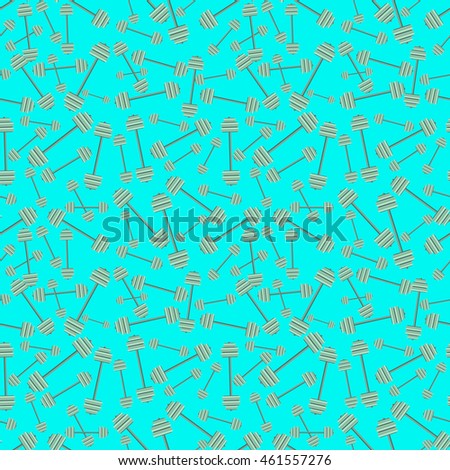 Weight barbell chaos seamless pattern on cyan background