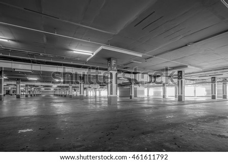 Parking garage interior, industrial building,Empty underground parking background
