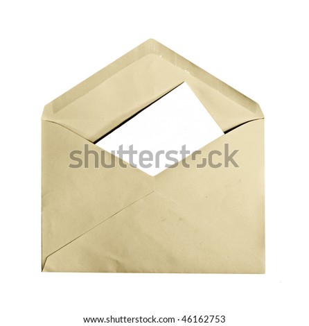 A vintage envelope with letter inside, copyspace, isolated on white