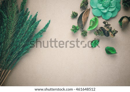 Dried flowers on cardboard background. vintage filter color