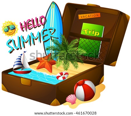 Summer theme with suitcase and ocean illustration