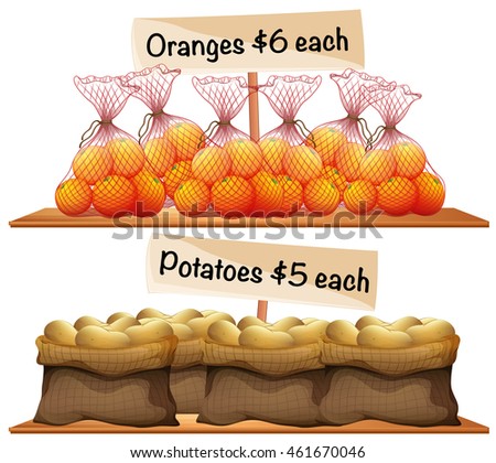 Bags of potatoes and oranges illustration