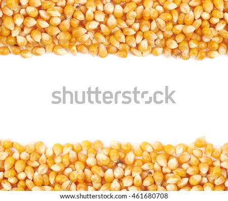 Copyspace background composition with the borders made of corn kernels isolated over the white background