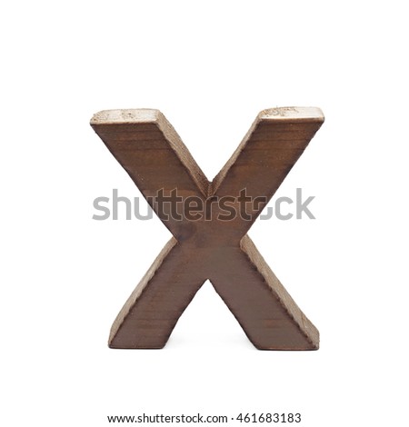 Single sawn wooden letter X symbol coated with paint isolated over the white background