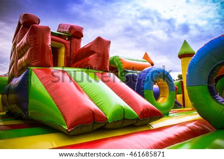 Inside big, inflatable castle labyrinth Royalty-Free Stock Photo #461685871