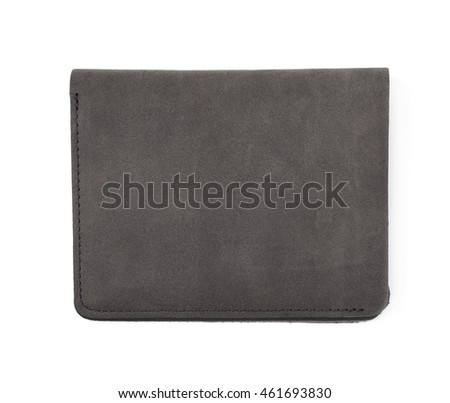 Flat foldable black leather wallet isolated over the white background
