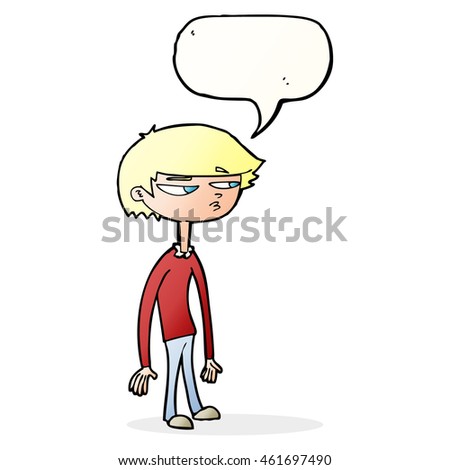 cartoon suspicious boy with speech bubble