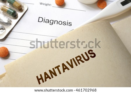 Page with word Hantavirus and glasses. Medical concept. Royalty-Free Stock Photo #461702968
