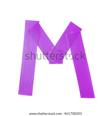 Letter M symbol made of insulating tape pieces, isolated over the white background