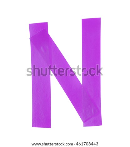 Letter N symbol made of insulating tape pieces, isolated over the white background