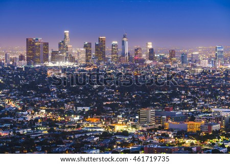 scenic view of Los Angeles skyscrapers at night,California,usa.