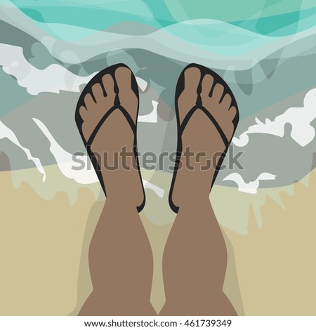 Feet in beach slippers , standing in sea water, african, american