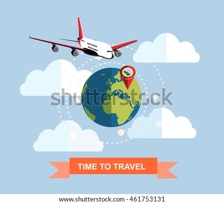 Vector modern flat design web icon with airline  and globe with clouds