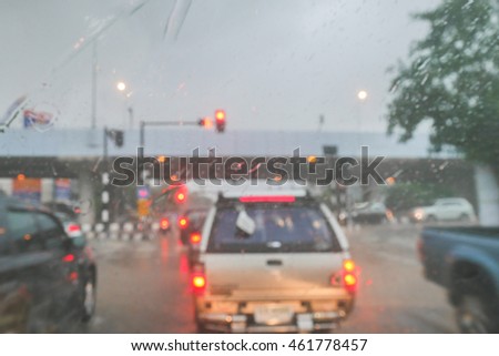 blurred of traffic jam under the rain
