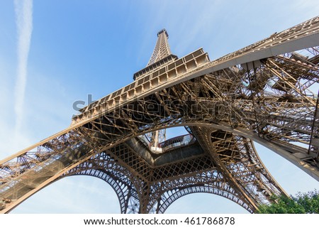 The Eiffel tower in Paris seen from below Royalty-Free Stock Photo #461786878