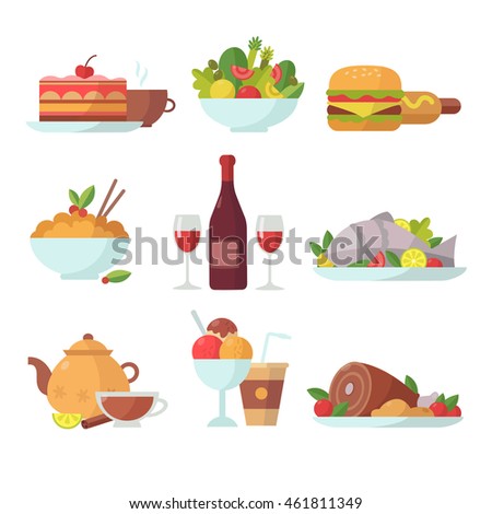 Vector food icon set.Colorful flat design. Royalty-Free Stock Photo #461811349
