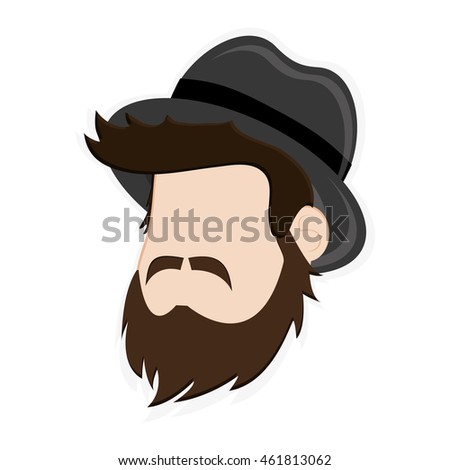 flat design faceless man head with facial hair and hat icon vector illustration