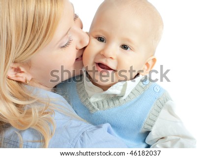 happy family: mother and baby kissing and smiling