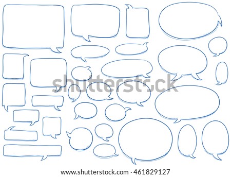 Set of different shapes and sizes of speech bubbles, round, oval, square.  Hand drawn cartoon doodle vector illustration.