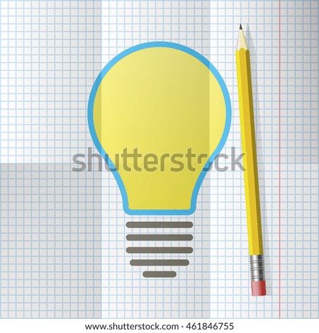 Light bulb on a checkered paper. Vector illustration.